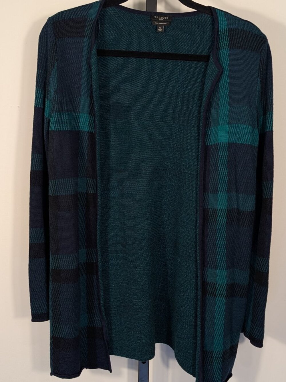 Talbots 100% Merino Wool Black Watch Plaid Cardigan | Sz MP